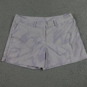 NIKE Dri Fit Flat Front Shorts Womens Medium Purple Golf Tennis Chino Polkadot